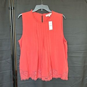 NWT LOFT Pintucked Eyelet Coral Shell, L
